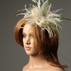 cream and olive moss green sinamay and feather fascinator hat