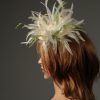 cream and olive moss green sinamay and feather fascinator hat