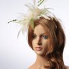 cream and olive moss green sinamay and feather fascinator hat