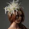 cream and olive moss green sinamay and feather fascinator hat