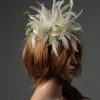 cream and olive moss green sinamay and feather fascinator hat