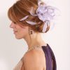 Lilac small sinamay and feather fascinator hat