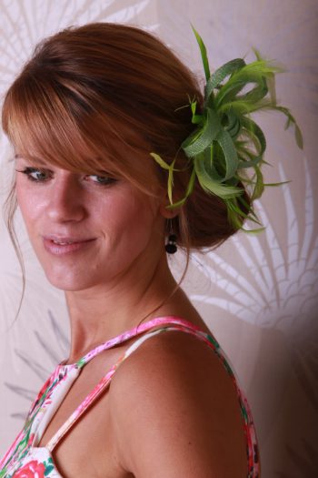 Lime Green small sinamay and feather fascinator hat