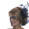 Navy Blue small sinamay and feather fascinator hat