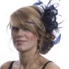 Navy Blue small sinamay and feather fascinator hat