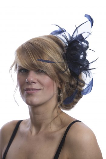 Navy Blue small sinamay and feather fascinator hat