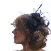 Navy Blue small sinamay and feather fascinator hat