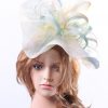 aqua ivory lemon sinamay feather saucer hat