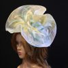 aqua ivory lemon sinamay feather saucer hat