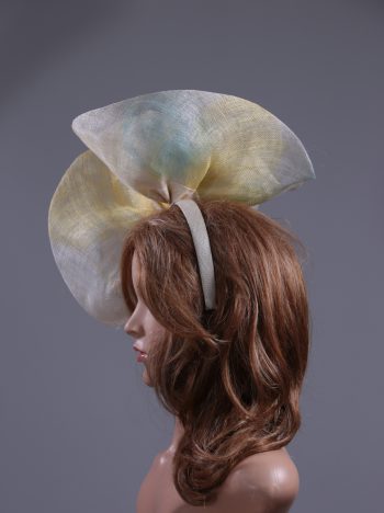 aqua ivory lemon sinamay feather saucer hat