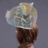 aqua ivory lemon sinamay feather saucer hat