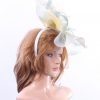 aqua ivory lemon sinamay feather saucer hat