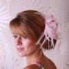 baby pink small sinamay and feather fascinator hat