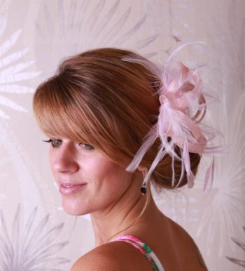 baby pink small sinamay and feather fascinator hat