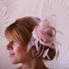 baby pink small sinamay and feather fascinator hat