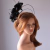 black and ivory flower double black halo crown Fascinator hat