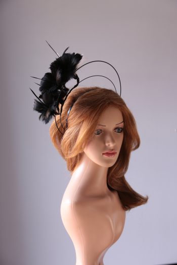 black and ivory flower double black halo crown Fascinator hat