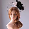 black and ivory flower double black halo crown Fascinator hat