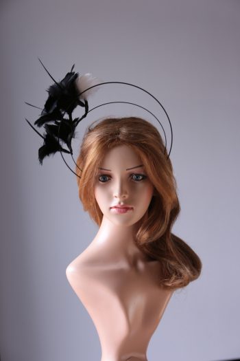 black and ivory flower double black halo crown Fascinator hat