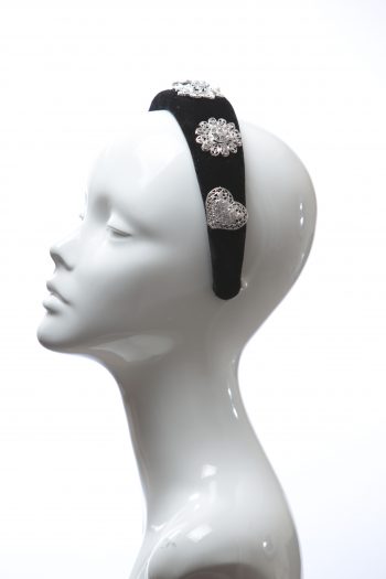 Black Rhinestone Diamante Velvet Padded crown fascinator headband