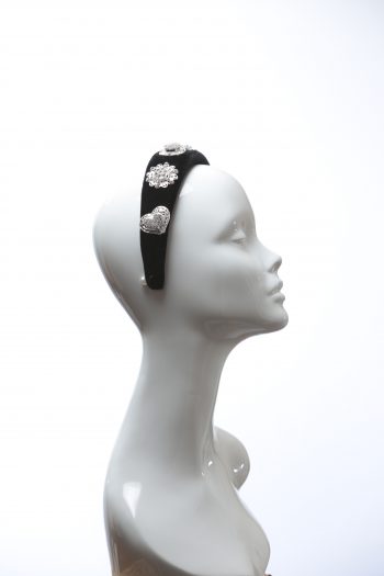 Black Rhinestone Diamante Velvet Padded crown fascinator headband