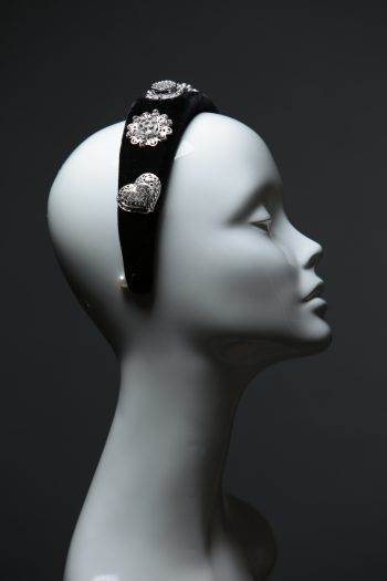 Black Rhinestone Diamante Velvet Padded crown fascinator headband