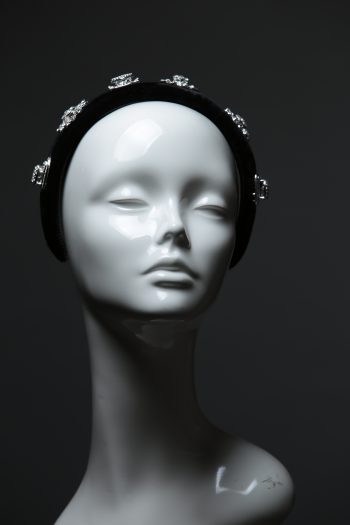 Black Rhinestone Diamante Velvet Padded crown fascinator headband