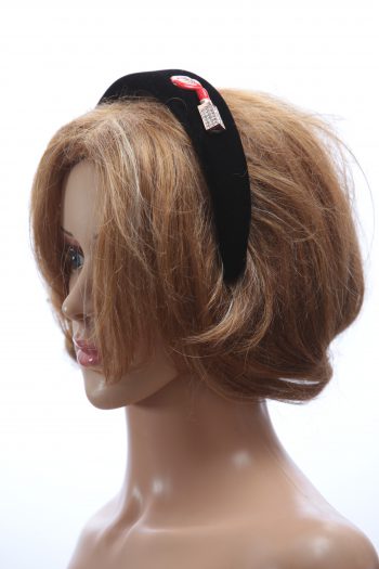 Black velvet Padded crown fascinator headband with lipstick and lips/kiss gems