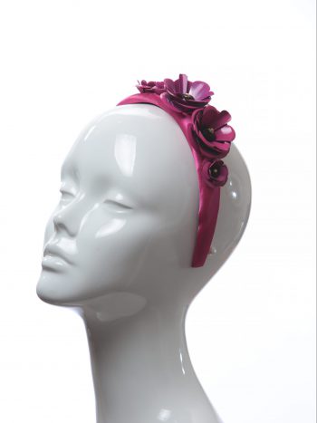 deep hot pink padded satin headband with metal flower beads headband fascinator hat