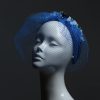 Electric royal blue beaded veil Fascinator Hat Headband handmade and padded