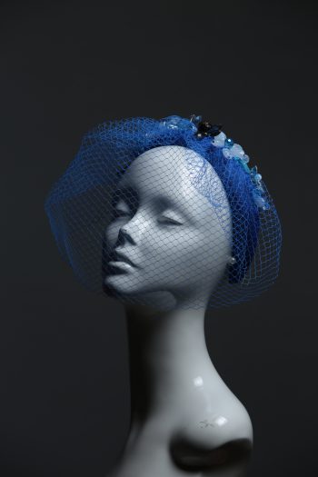 Electric royal blue beaded veil Fascinator Hat Headband handmade and padded