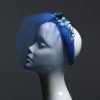 Electric royal blue beaded veil Fascinator Hat Headband handmade and padded