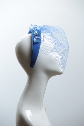 Electric royal blue beaded veil Fascinator Hat Headband handmade and padded