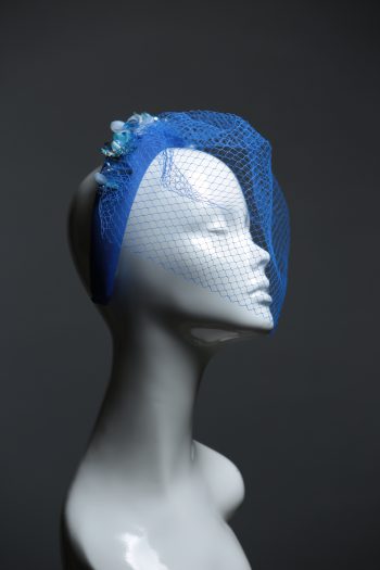 Electric royal blue beaded veil Fascinator Hat Headband handmade and padded