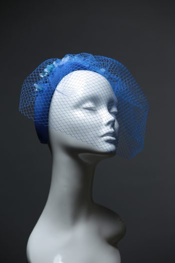 Electric royal blue beaded veil Fascinator Hat Headband handmade and padded