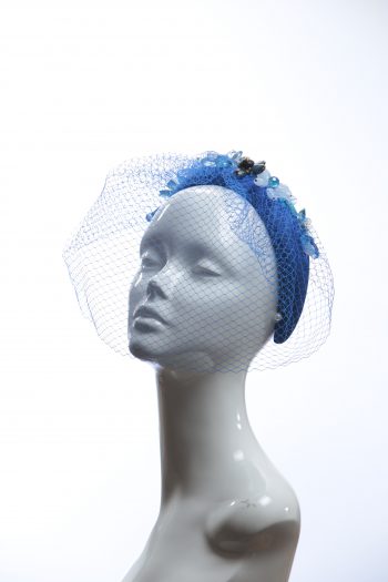 Electric royal blue beaded veil Fascinator Hat Headband handmade and padded