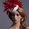 Ivory & Red Pillbox Feather Fascinator Hat