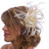 Ivory small sinamay and feather fascinator hat