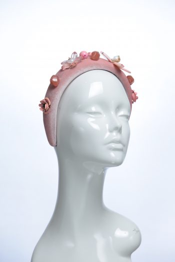 Dusky Pink Velvet Padded beaded Fascinator Hat Headband handmade