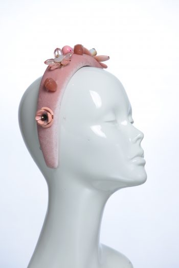 Dusky Pink Velvet Padded beaded Fascinator Hat Headband handmade