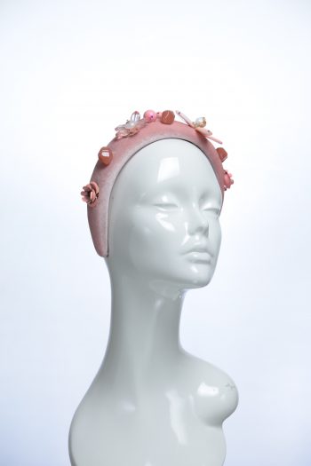 Dusky Pink Velvet Padded beaded Fascinator Hat Headband handmade