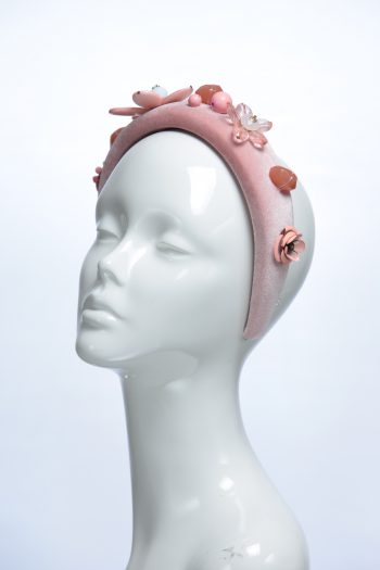 Dusky Pink Velvet Padded beaded Fascinator Hat Headband handmade