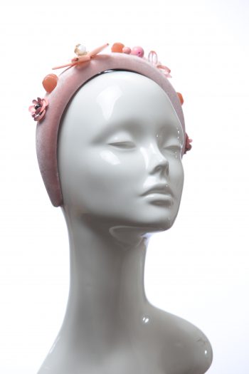 Dusky Pink Velvet Padded beaded Fascinator Hat Headband handmade