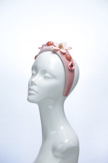 Dusky Pink Velvet Padded beaded Fascinator Hat Headband handmade