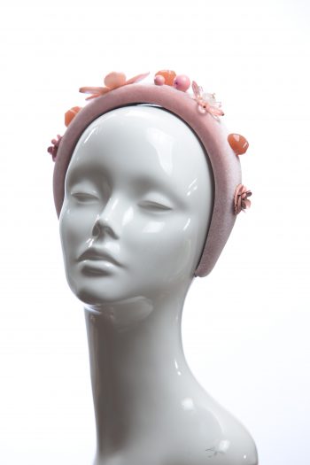 Dusky Pink Velvet Padded beaded Fascinator Hat Headband handmade