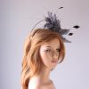 pewter grey feather mount on a black halo crown headband