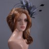 pewter grey feather mount on a black halo crown headband