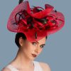 red and black brim sinamay fascinator