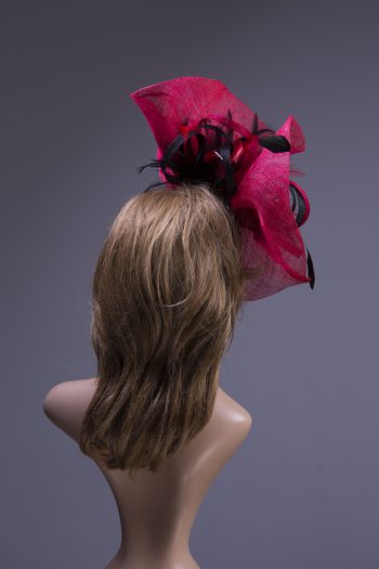 red and black loopand feather sinamay fascinator hat (1)