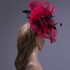 red and black loopand feather sinamay fascinator hat (1)